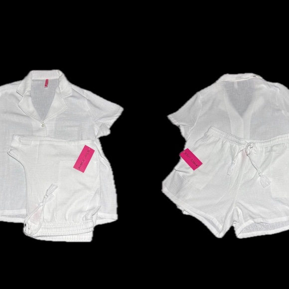 NWT Betsey Johnson 2 Piece Button Down Shirt & Short Set White Size Medium - Picture 13 of 13